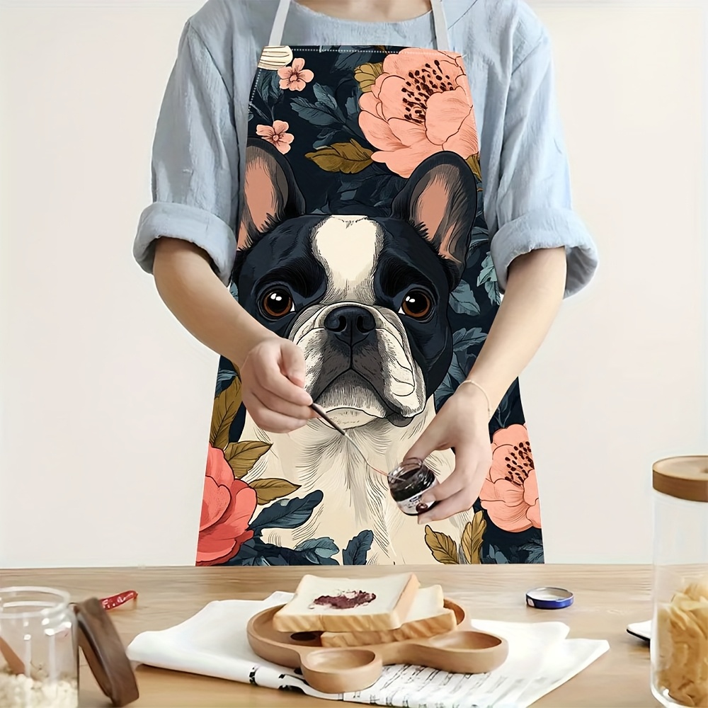 Home Cooking For Dogs - Grembiule Floreale con Motivo Bulldog Francese