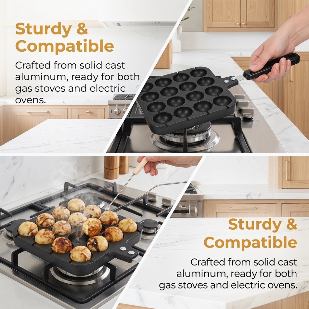 Takoyaki Pan Cast - Padella Takoyaki in Alluminio Pressofuso Antiaderente