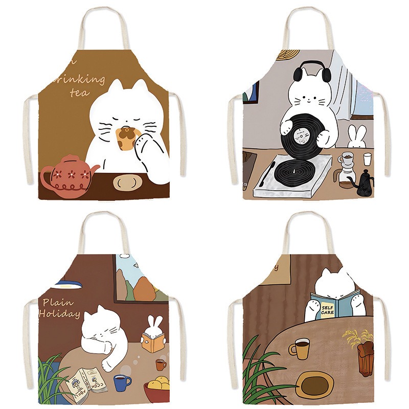 Home Cooking Cafe - Grembiule con stampa di gatti bianchi,